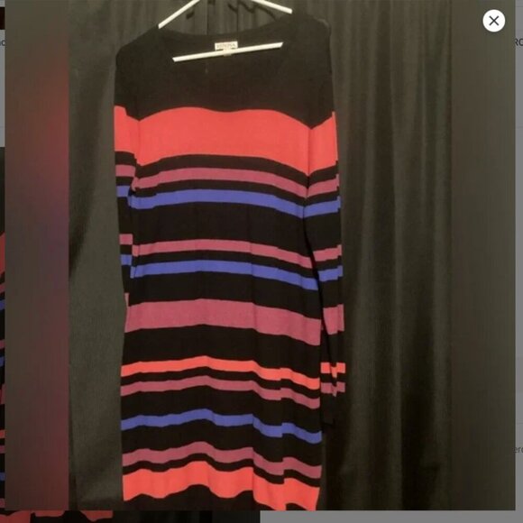 GUC Merona Sweater Dress Long Sleeve Black w/Colorful Stripes Women's XL - Picture 1 of 5